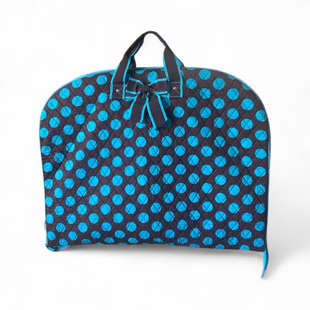 Belvah Blue and Brown Polka Dot Hanging Garment Bag w/ Bow